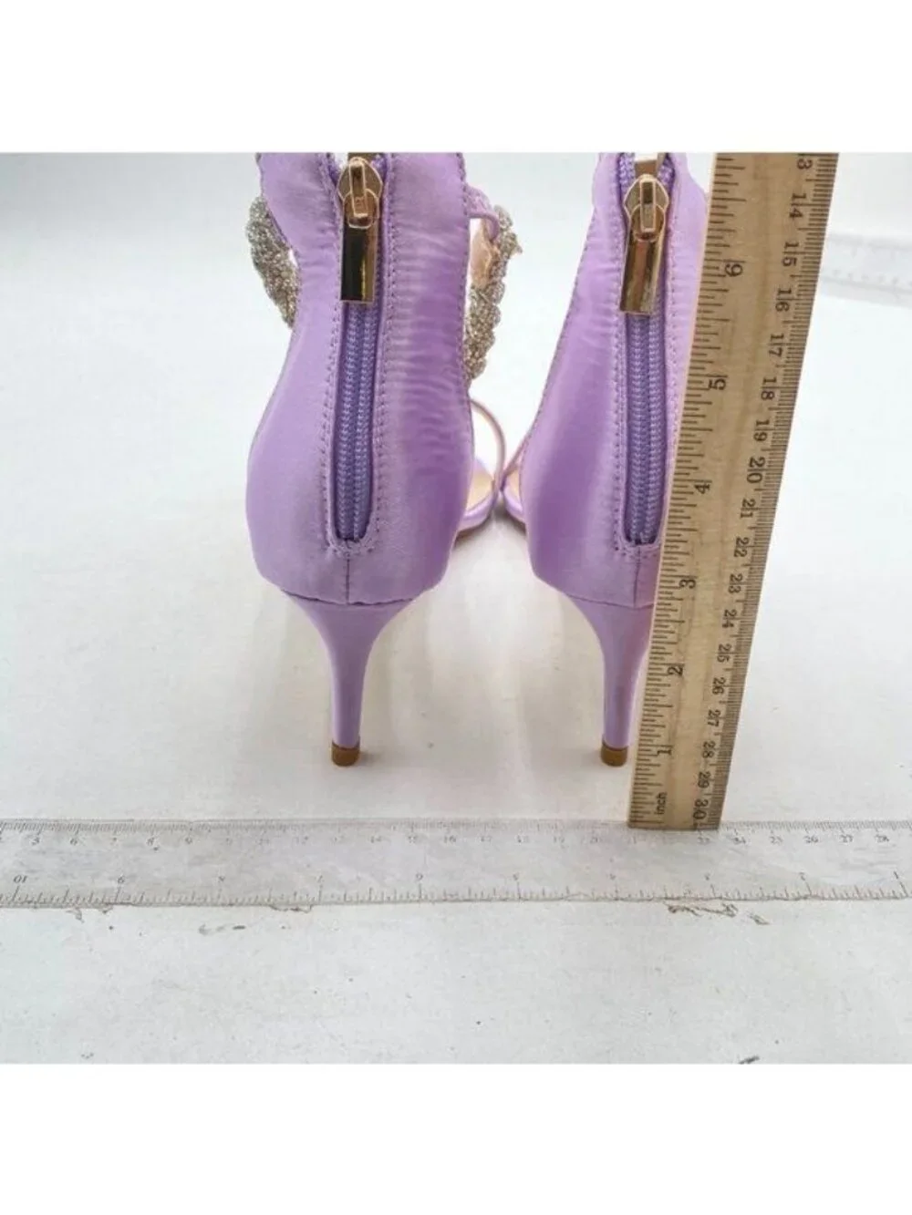 XYD Women's Ankle Strap Kitten Heel Sandals Cute Rhinestone Low Heel Shoe Purple